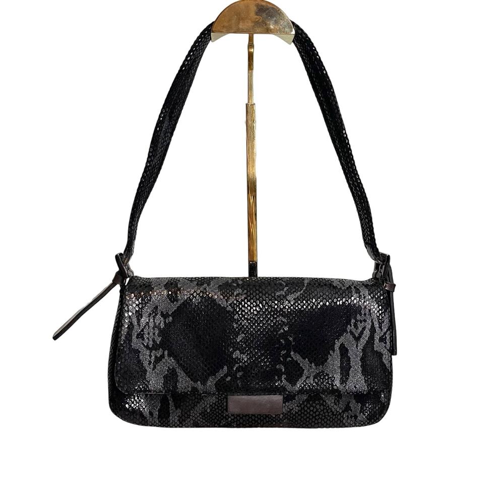 Sabina Shoulder Bag Black Python Snakeskin Leather Velvet Boho Y2K Eveningwear
